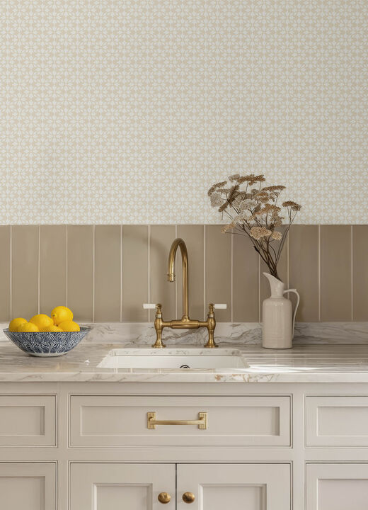 Phlox Khaki Floral Stamp Wallpaper