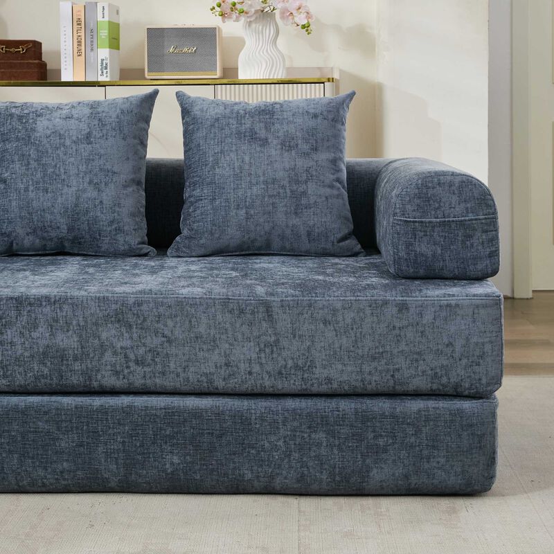 Convertible Folding Mattress Couch, Chenille Floor Sofa with Armrest, Floor Sofa Lounge Couch image number 7