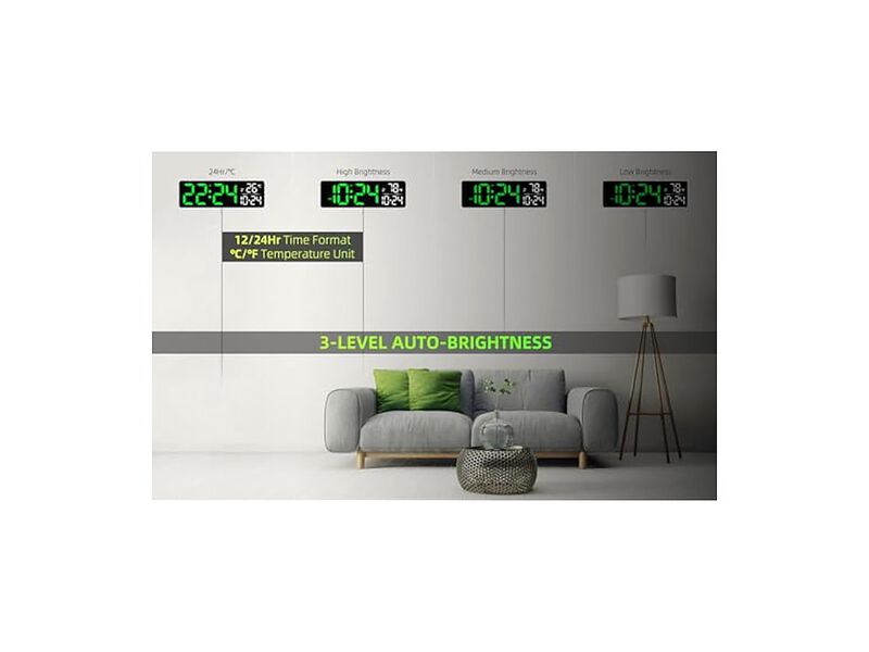 LED Digital Date Temperature Auto Wall Clock Farmhouse Living Room Decor image number 3