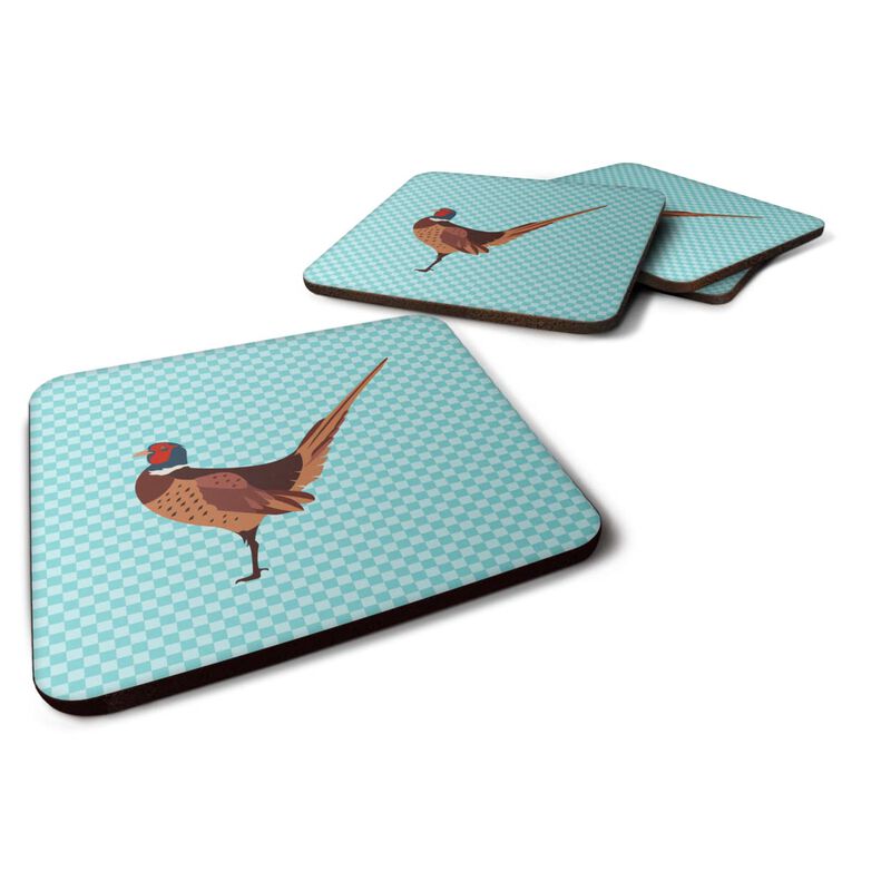 Caroline's Treasures Ring-necked Common Pheasant Blue Check Decorative coasters, 3.5, Multicolor