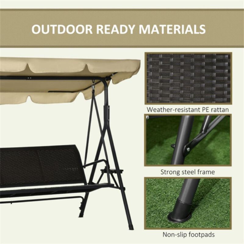 3-Seat Outdoor Patio Swing Chair Comfortable With Adjustable Canopy for Garden, Porch, or Backyard Relaxation