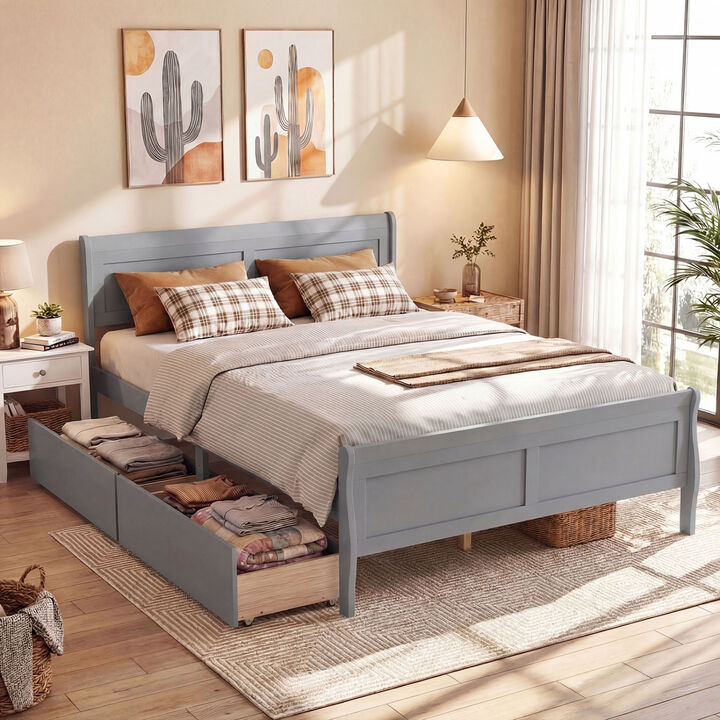 Modern Bed Frame with 2 Underbed Storage Drawers and Footboard