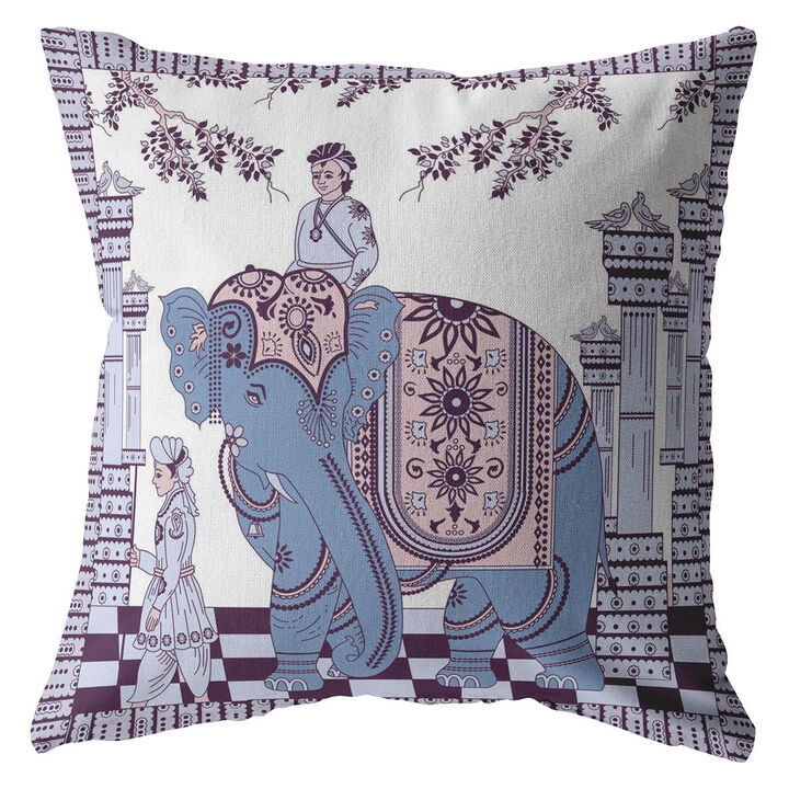 Homezia 18"Blue Purple Ornate Elephant Zippered Suede Throw Pillow