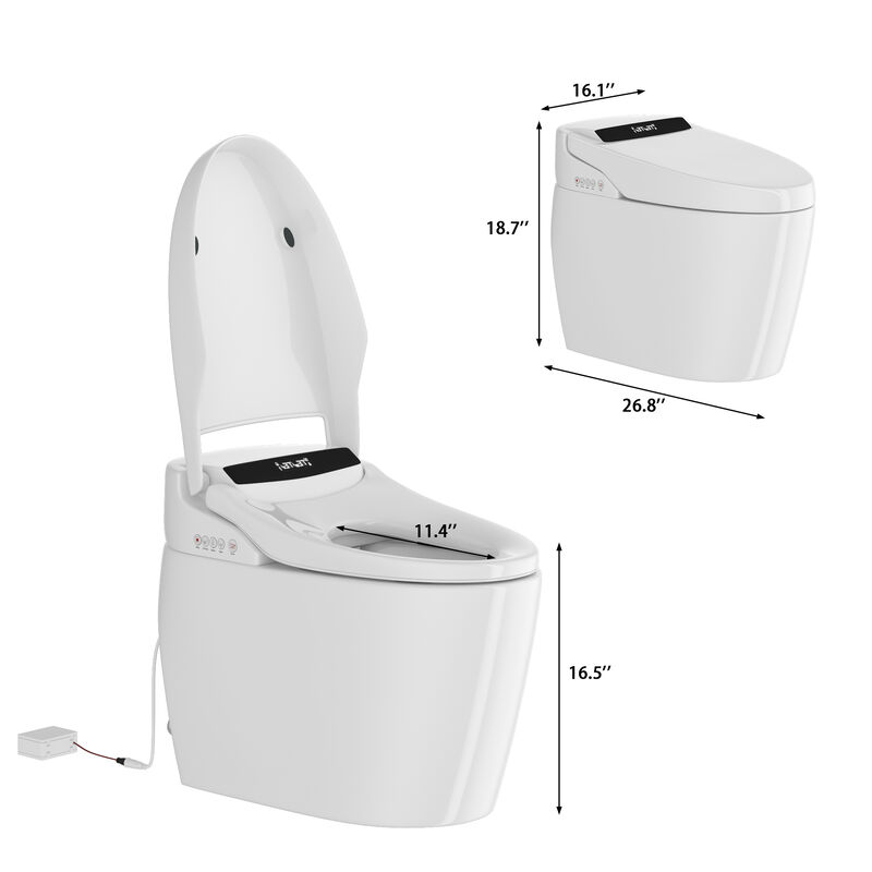 FUFU&GAGA Modern Ceramic Glazing Smart Toilet with Automatic Lid Foot Sensor Flushing Heated Seat and Multifunctional Bidet 26.8 in. W x 16.1 in. D x 18.7 in. H White
