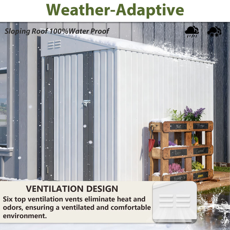 4' x 7' Lean-To Storage Shed, Heavy-Duty Metal Outdoor Garden & Bike Shed with Lockable Door image number 5