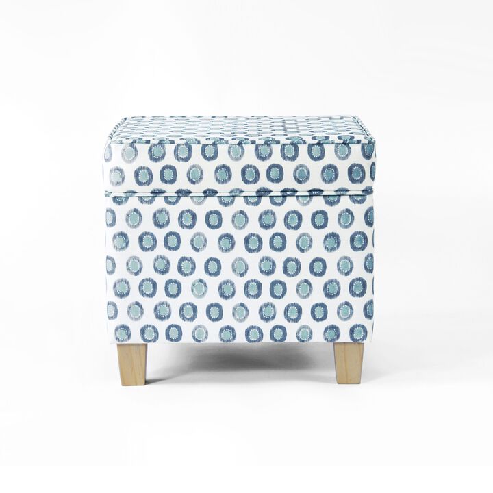 Pyp Square Storage Ottoman, 18 Inch Blue Green Pattern Print, Brown