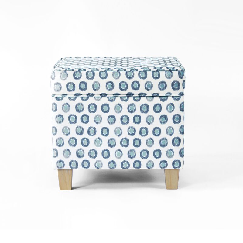 Pyp Square Storage Ottoman, 18 Inch Blue Green Pattern Print, Brown