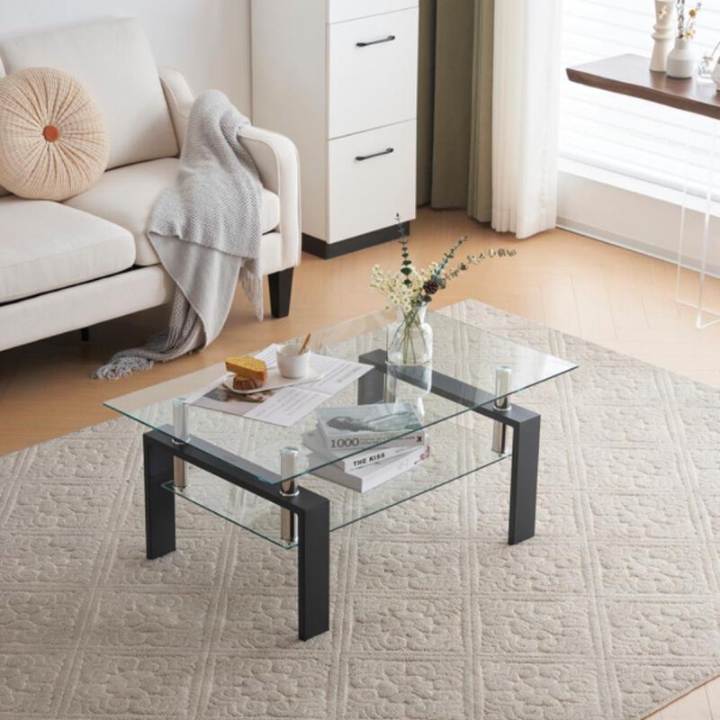 Arc-Shaped Two-Tier Coffee Table Modern & Stylish Living Room Centerpiece with Open Storage