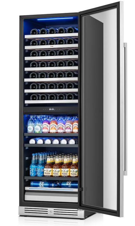 Yeego 24 Inch Built-In Dual Zone Wine Cooler Refrigerator, Holds 77 Bottles & 182 Cans, Stainless Steel, for Home, Bar