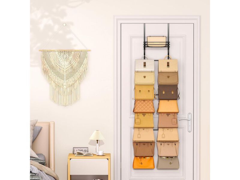 Over Door Purse Organizer with 16 Hooks Hanging Closet Storage Rack Bags image number 1