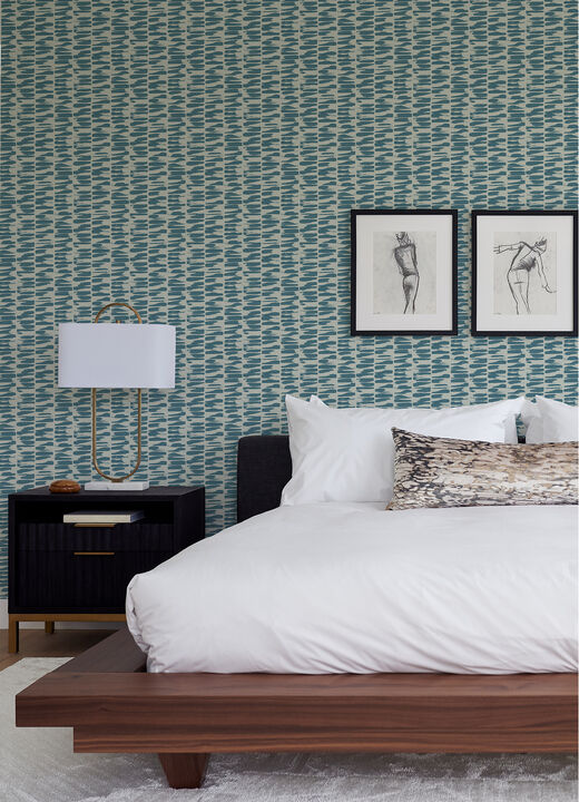 Myrtle Sea Green Abstract Stripe Wallpaper (Set of 2)