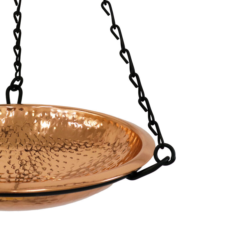 Sunnydaze Copper Hand-Hammered Hanging Bird Bath or Bird Feeder with Chain