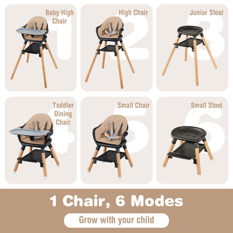 6-In 1-Baby High Chair with Removable Tray and Safety Harness image number 3
