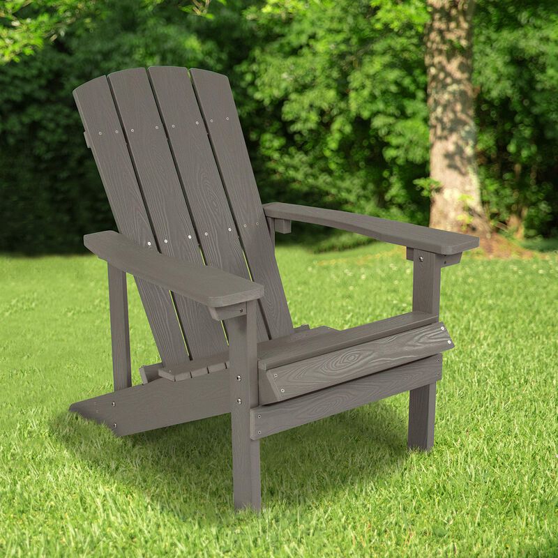 Flash Furniture Charlestown Indoor/Outdoor Faux Wood Adirondack Chair, Weather-Resistant Polyresin Patio Adirondack Chair with 350-lb. Static Weight Capacity, Gray image number 1