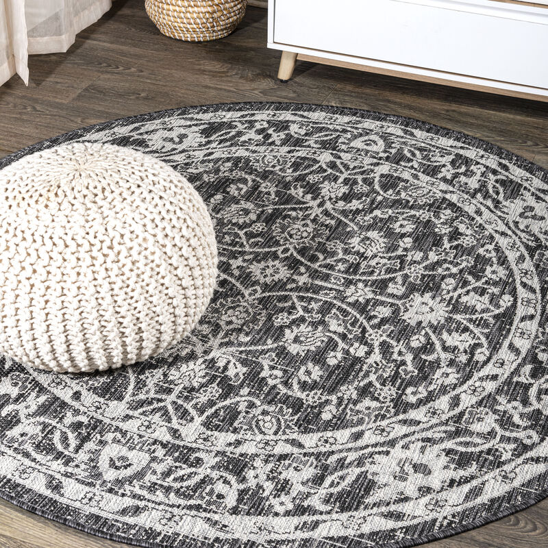 Palazzo Vine and Border Textured Weave Round Indoor/Outdoor Area Rug