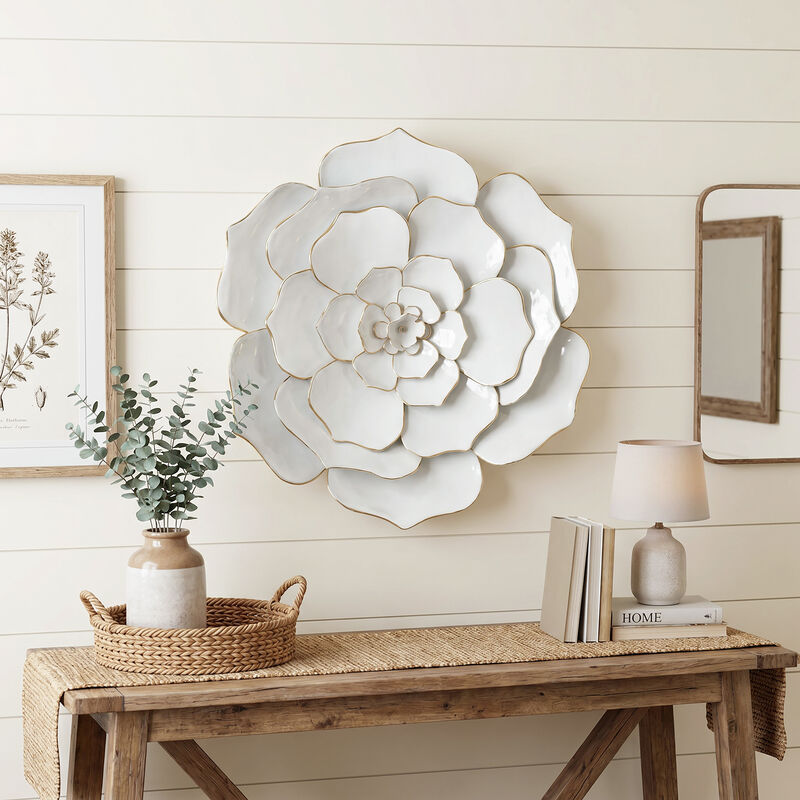 25" Bloom Metal Floral Wall Art Decor, White Gold image number 1