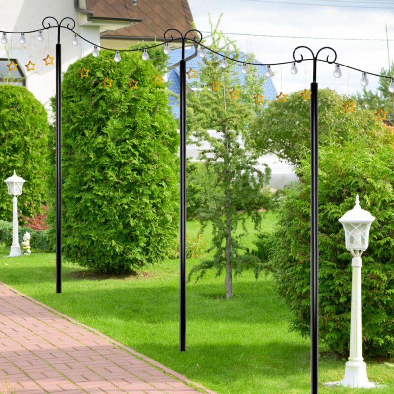 Hivvago 2 Pack  Outdoor String Light Poles with Top Arc Hook and 5-Prong Base