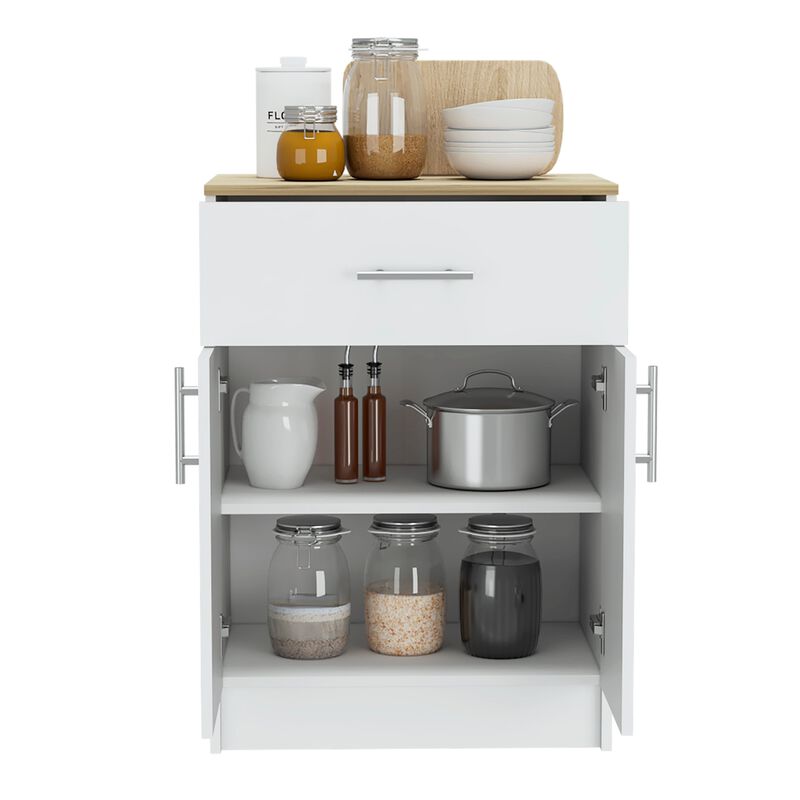 Mayorca Multistorage Pantry Cabinet, One Drawer, Two Interior Shelves -White / Light Oak