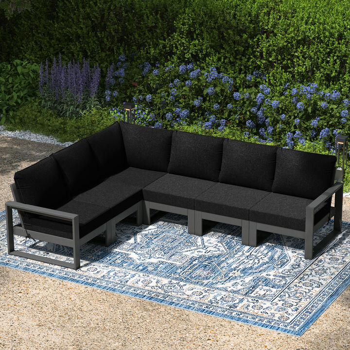 WestinTrends 6-Piece Outdoor L-Shaped Patio Corner Sectional Sofa Conversation Set