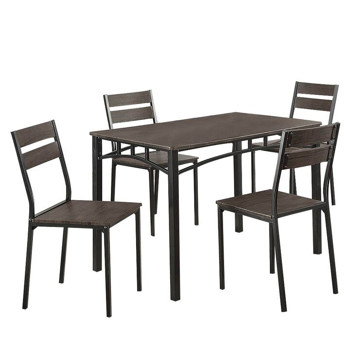 5 Piece Metal And Wood Dining Table Set In Antique Brown-Benzara