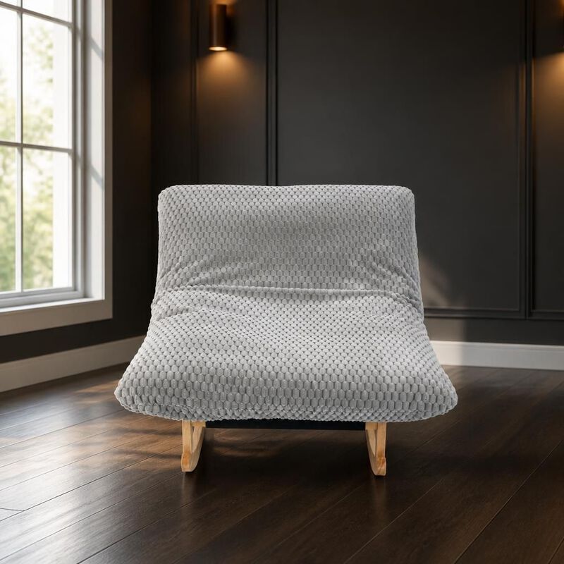 GOODSILO Armless Bean Bag Rocking Chair with Solid Wood Frame, Casual Single Lazy Sofa with Backrest for Living Room and Bedroom Seating image number 2