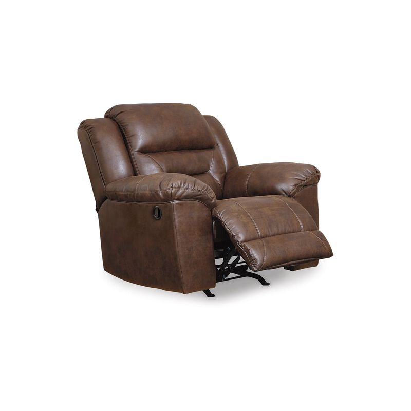 Aky Manual Rocker Recliner Chair, Smooth Chocolate Brown Faux Leather - Benzara