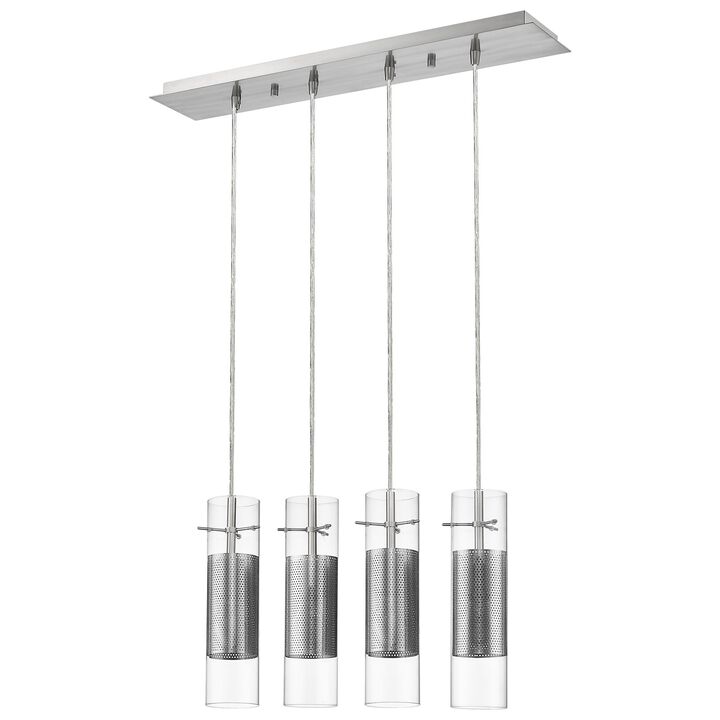 Hivvago Scope 4-Light Brushed Nickel Pendant Double Glass and Mesh Shades