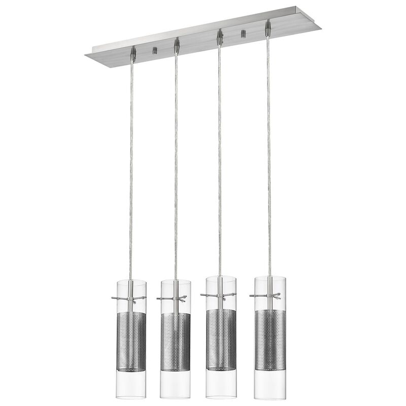 Hivvago Scope 4-Light Brushed Nickel Pendant Double Glass and Mesh Shades