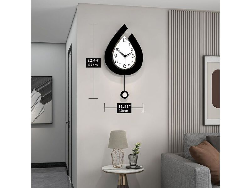 11.8" x 22.4" Decorative Wall Clock - Modern Pendulum Silent Non-Ticking Battery Operated for Living Room & Office image number 2