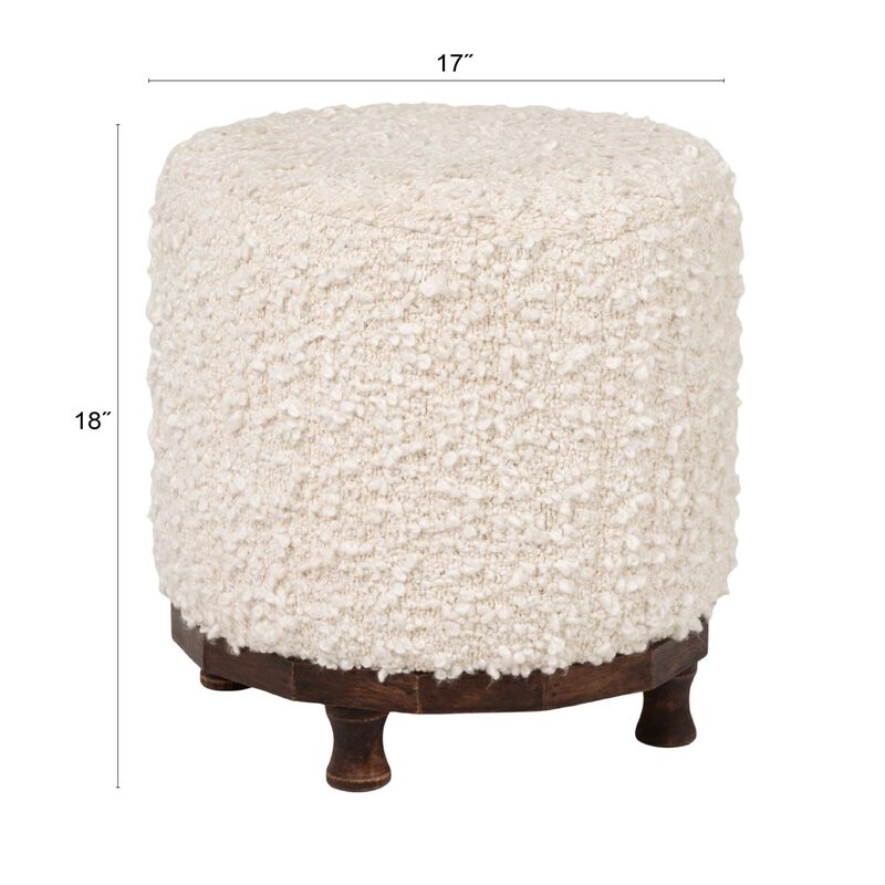 Boucle Upholstered Cotton Woven Stool with Dark Wood Tapered Legs, Ivory image number 2