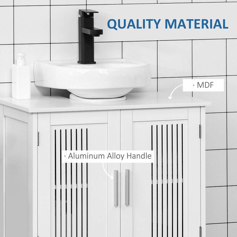 White Vanity Organizer: Under Sink Storage Cabinet with 2 Doors