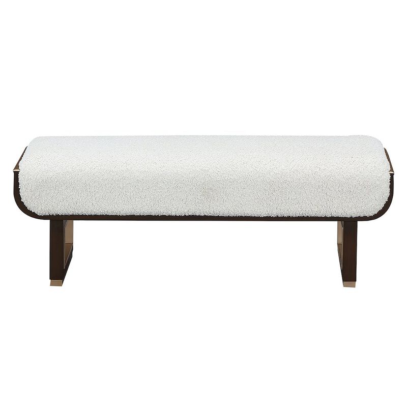 Michael Amini West Kensington Accent Bench - Cream Puff/Medium Espresso