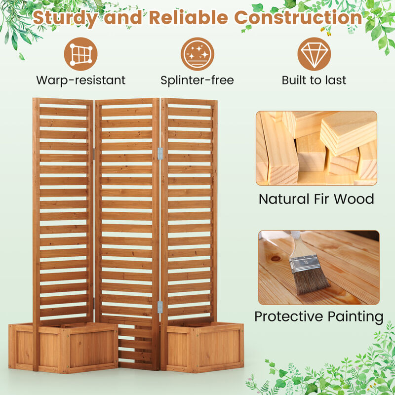 Solid Wood 3-Panel Garden Fence with 2 Planter Boxes for Outdoor Use image number 3