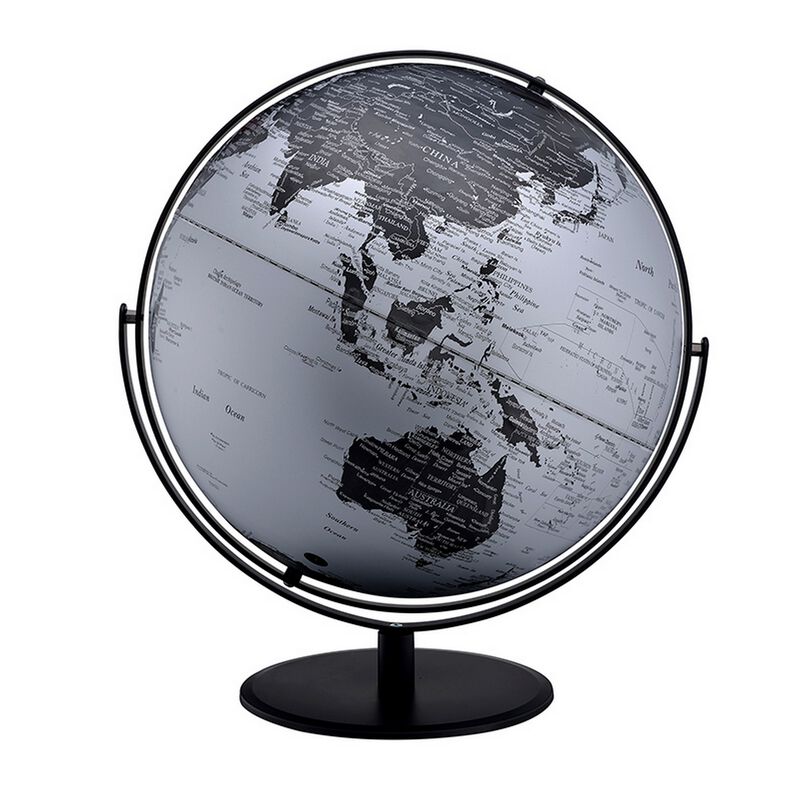 Globe Accent Decor with Inbuilt LED, Black and Gray-Benzara