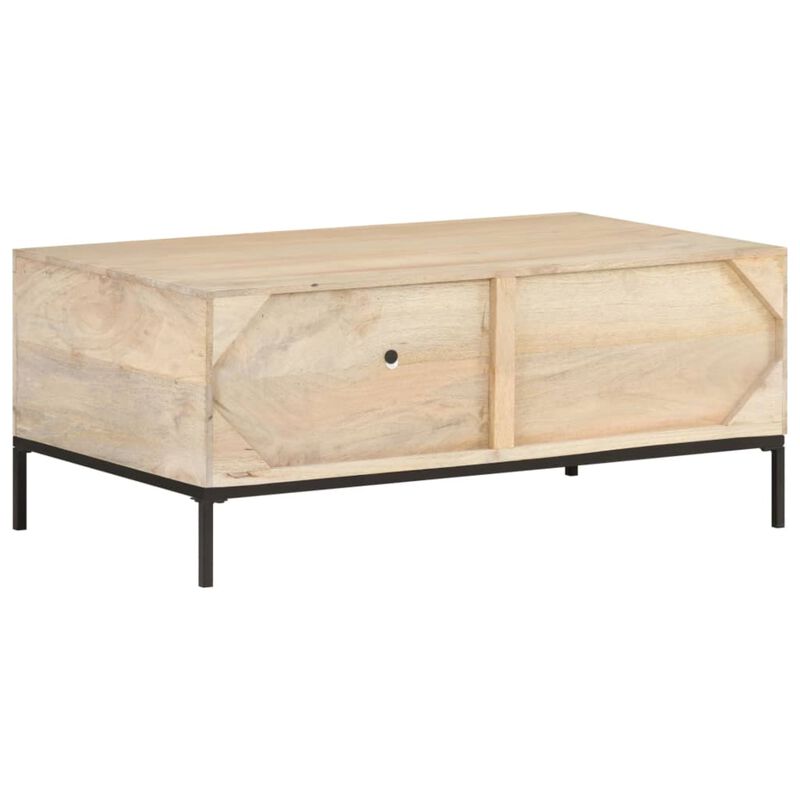 CHARMMA Coffee Table 35.4"x19.7"x14.6" Solid Mango Wood and Natural Cane