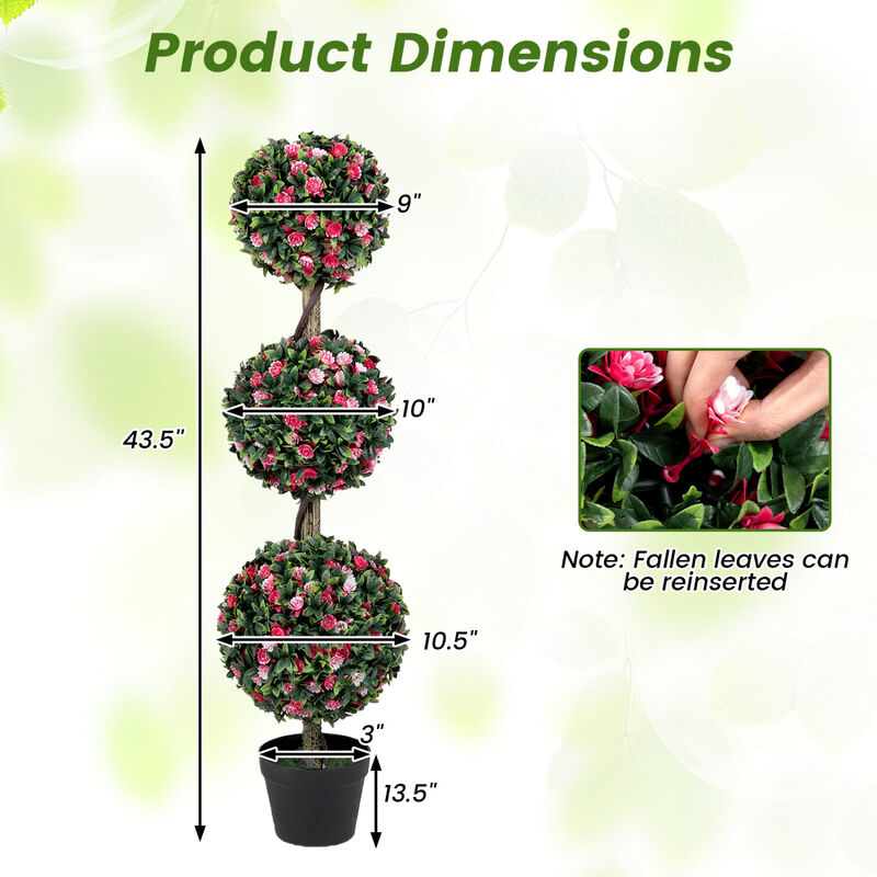 Set of 2 Decorative Triple Ball Rose Topiary Trees 43.5 Inch Indoor Outdoor image number 2