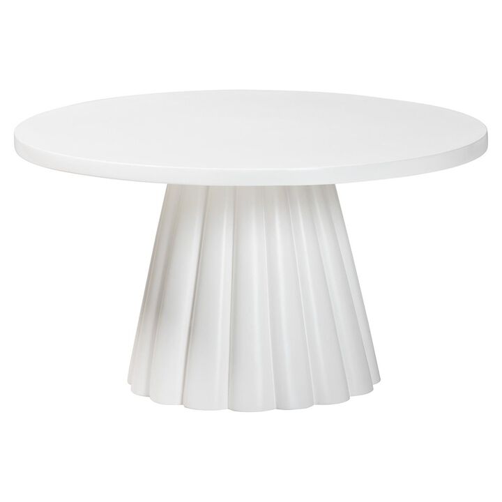 bali & pari Round Coffee Table with Fluted Pedestal Base - White Resin Accent Table
