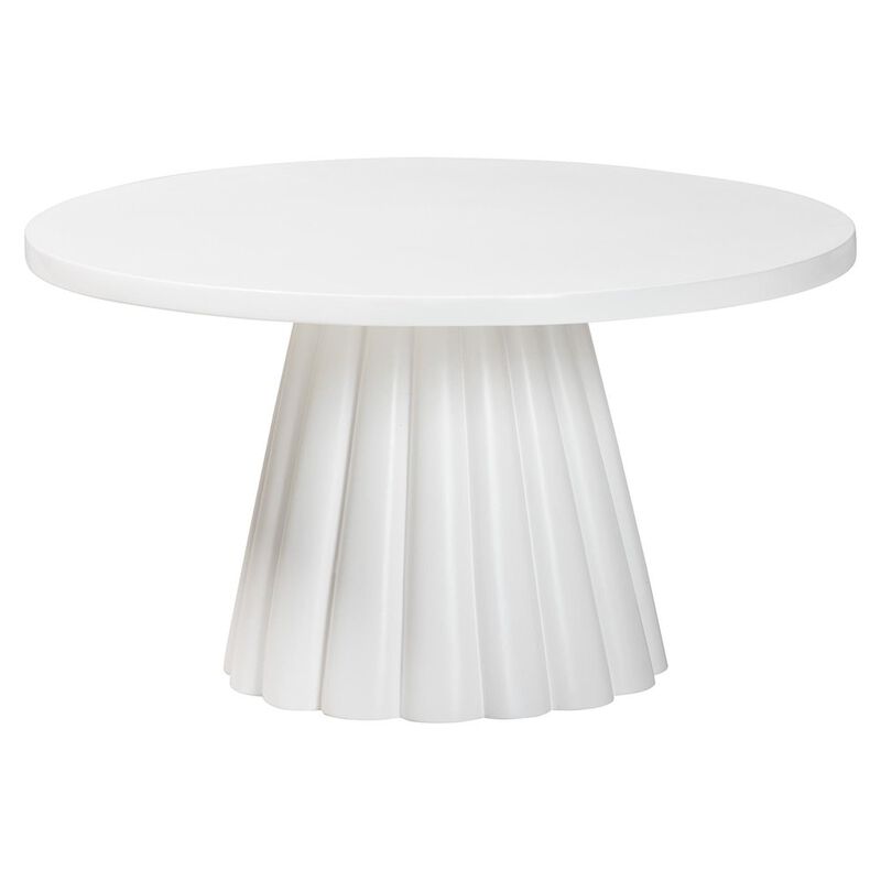 bali & pari Round Coffee Table with Fluted Pedestal Base - White Resin Accent Table