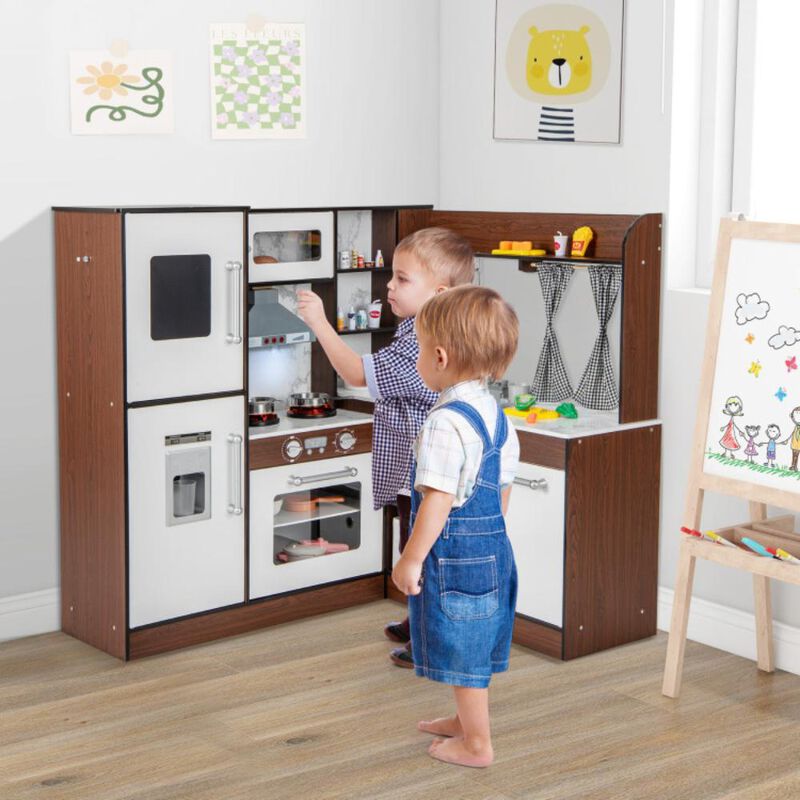 Hivvago Wooden Corner Play Kitchen with Water Circulation System and Lights