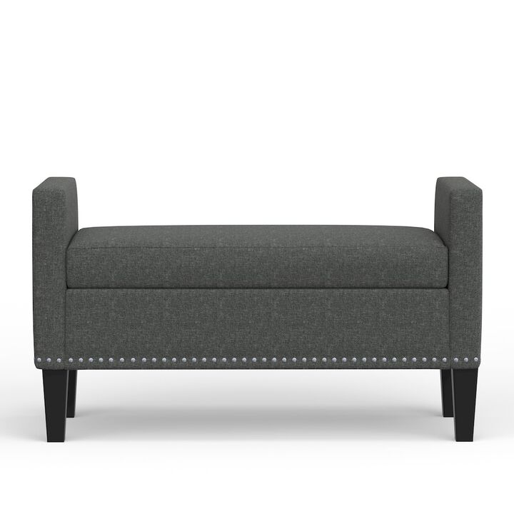 Rize Home 41.5 Storage Bench with Nailhead Trim - Dark Gray