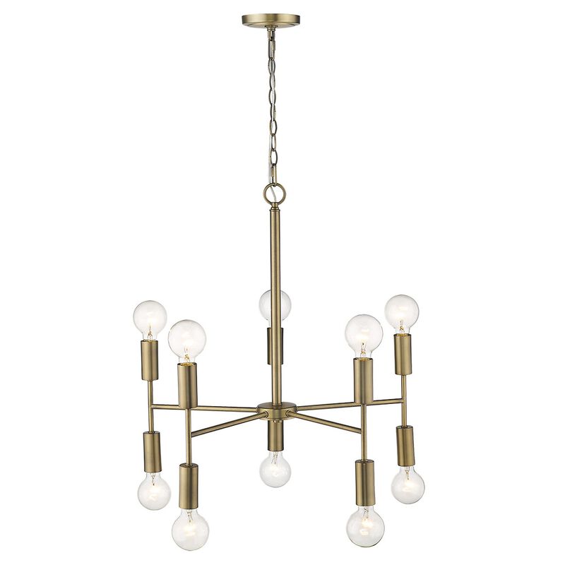 Hivvago Brass Candle Style Ten Light Metal Dimmable Chandelier