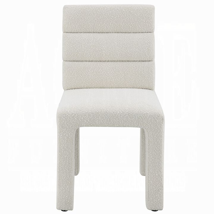Side Dining Chair Set of 2, Plush White Boucle Seat, Tufted Backrest - Benzara