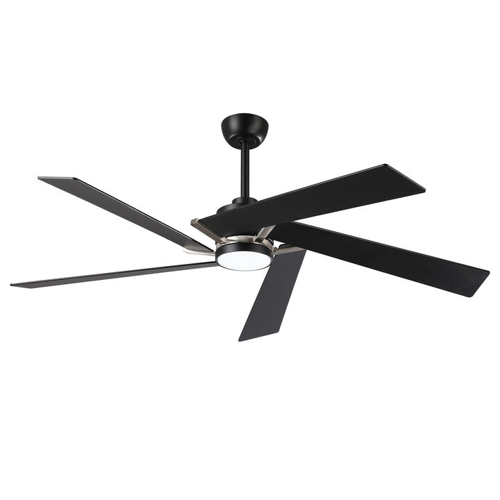 60" Modern Industrial Matte Black Reversible Dimmable 5 Aero Blades Ceiling Fan with Light and Remote