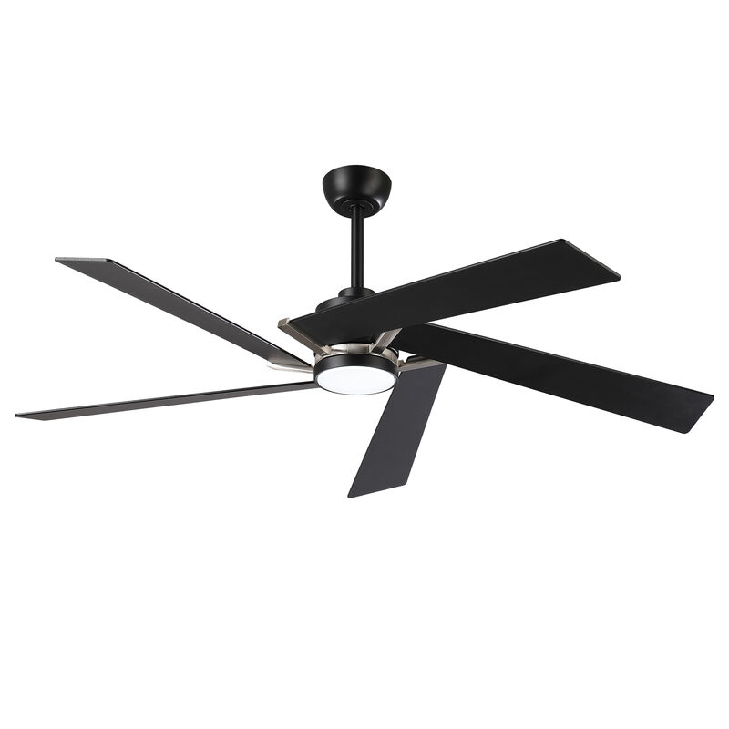 60" Modern Industrial Matte Black Reversible Dimmable 5 Aero Blades Ceiling Fan with Light and Remote image number 0