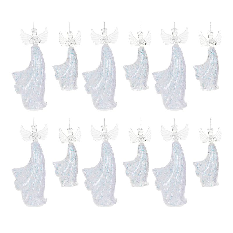 Set of 12 Iridescent Glass Angel Ornaments &ndash; Shimmering Holiday Ornaments for Christmas Tree, Wreaths & Gifts
