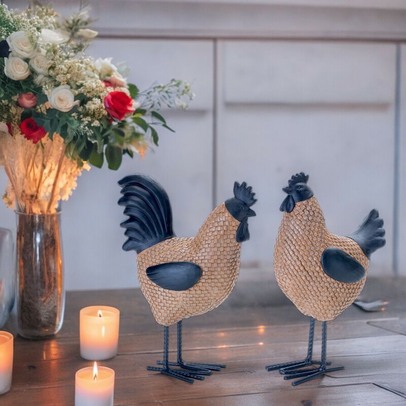 Hen and Rooster Garden Statues Outdoor Farmyard Decor (Set of 2)