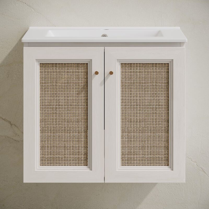 24" Wall-Mounted Bathroom Vanity in White Oak with Single Faucet Hole Vanity Top image number 3