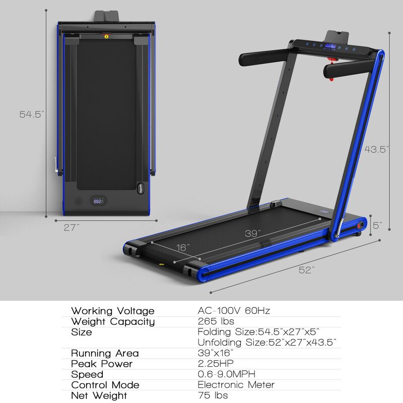2 in 1 Portable Folding Treadmill with Dual LED Display for Walking and Exercise image number 2