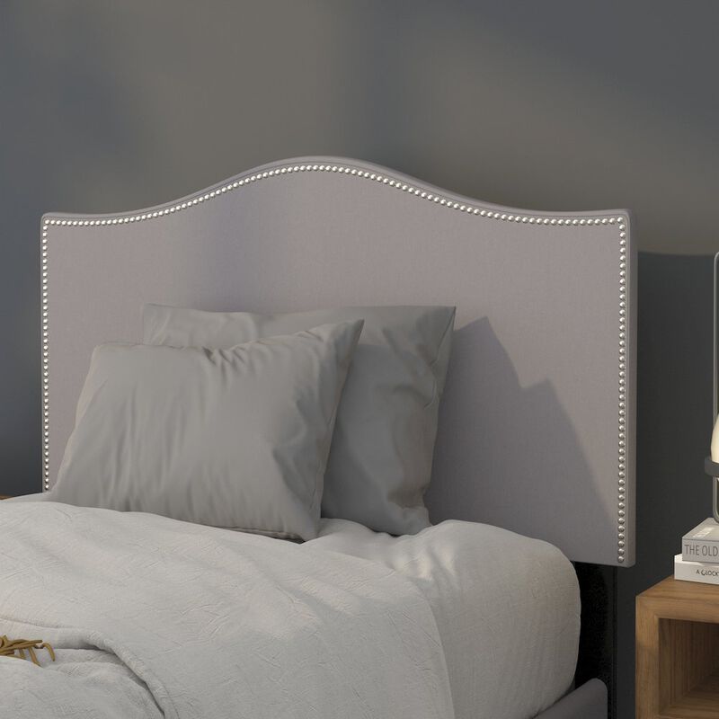 Flash Furniture Upholstered Twin Size Headboard with Accent Nail Trim in Light Gray Fabric image number 3