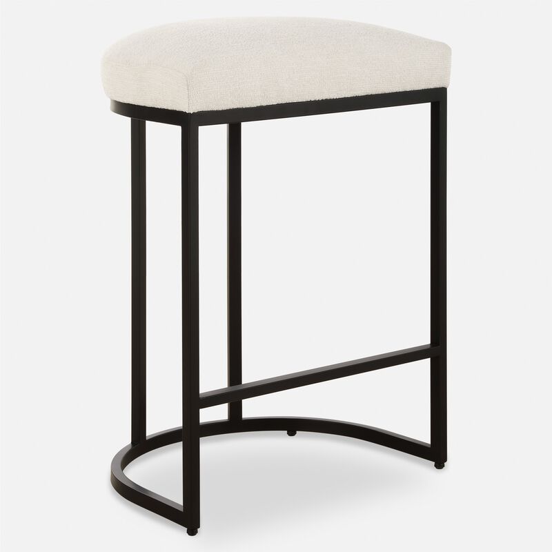 Gyn Counter Height Stool, White Performance Fabric, Black Cantilever Base - Benzara